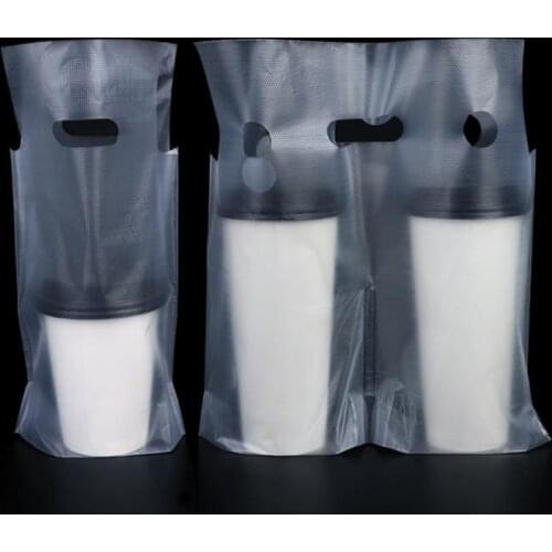 5000Pcs Clear Plastic Beverage Carrier Take Out Bag Two Design Drinking Cola Cup Packing Handle Bag for One Cup Pack Bags SN
