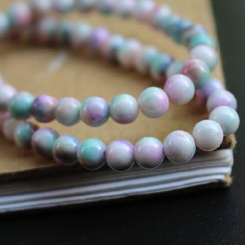 65pcs 6mm Stone Beads Round Loose beads Mottled Pink Gray Blue Tone Fashion Beads For Earrring Necklace Bracelet Making DIY