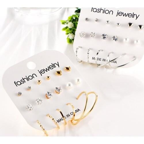 9-12 Pairs Trendy Stud Hoop Earrings For Women Girls Party Wedding Daily Fashion Jewelry Beads Moon Heart Earring Studs Hoops