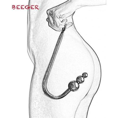 BEEGER Beaded Anal Hook,Top Quality Stainless Steel Anal Hook with 3 balls, Metal Anal Plug with hook