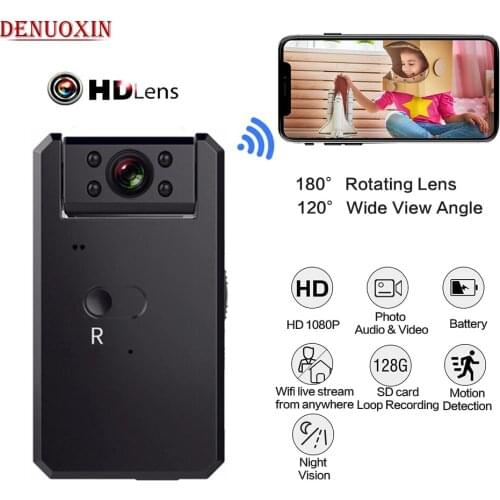 1080P HD Mini Wifi wireless rotatable Camera 4K Real-time Surveillance Micro Camcorder Small Body IP Camera with Rechargeable Ba