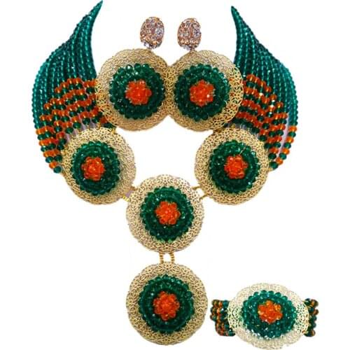 Teal Green Army Green and Orange African Beads Jewelry Set 10PH01