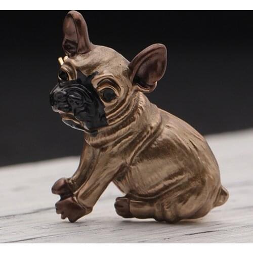 Blucome Mens Brown Pug Dog Brooches Green Eyes Animal Corsage Pins Kids Girls Shirt Coat Clips Brooches Hats Accessories