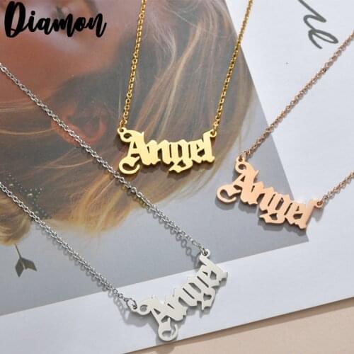 Diamon 2020 New Stainless Steel Old English Angel Necklace Mirror Surface Gold Fashion Necklace Pendant Gift