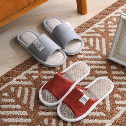 Home Linen Slippers Womens Indoor Non-Slip Wear-Resistant Couple Slippers Mens Household Floor Soft Bottom Slippers Men Shoes