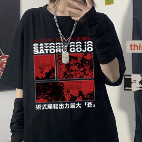 Womens T-shirt Jujutsu Kaisen Anime Cartoon Print KPOP Fashion Vinatge Aesthetic T-shirt Goth Punk Casual Hip Hop Streetwear