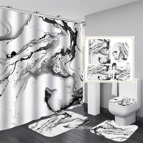 Hot-selling Painted Body Bathroom Set Hand-painted Landscape Waterproof Shower Curtain Toilet Cover Cushion Set Non-slip Carpet