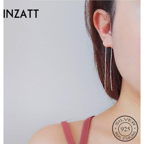 INZATT Minimalist Smooth Stick Bar Dangle Drop Earrings 925 Sterling Silver Fine Jewelry Metal Box Chain Pretty tassel 2018 Gift