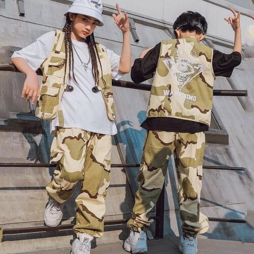 Camouflage Jazz Dance Clothing ChildrenS Hip Hop Jacket Pants Suit Boys Loose Street Dancing Performance Costumes Kids DL5928