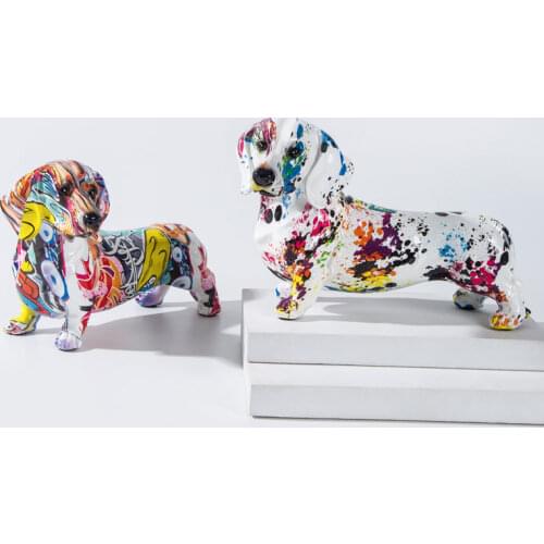 Creative Colorful Wolfdog Dachshund Ornaments Home Entrance Wine Cabinet Decoration Office Desktop Resin Crafts