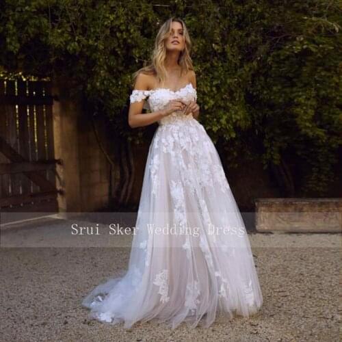 Off the shoulder Lace Wedding Dresses 2019 Custom Made Tulle Bridal Gowns robe de mariee Lace up Bridal Dress