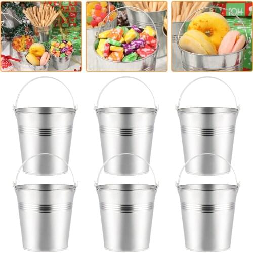 LUOEM 6pcs Mini Tinplate Metal Bucket Snack Buckets Icing Bucket French Fries Tin Pails