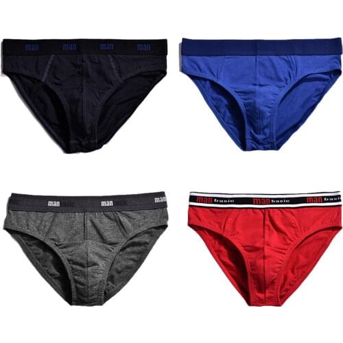 4-Color Men Underwear Letter Pattern Sexy Loose Wild Fashion Assorted Briefs Mid-Waist Breathable Cotton Underwear
