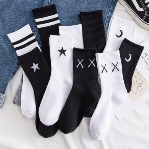 Socks Women Men Unisex Basketball Socks Harajuku Hip Hop Mid Sock Women Happy Socks Funny Men Socks Cotton Black White Socks Sox