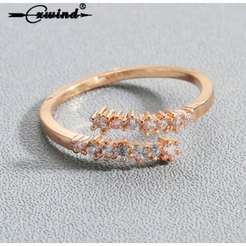 Cxwind Opening Gold Copper Rings for women AAA Zircon Inlaid Jewelry Wedding Engagement Crystal Ring Femme Knuckle Bijoux