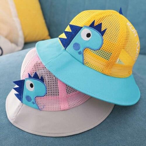 Dinosaur Style Childrens Mesh Cap Breathable Fashion Bucket Hats Spring Sunscreen Cap For 2-5 Years Old Baby Cartoon Sunhat