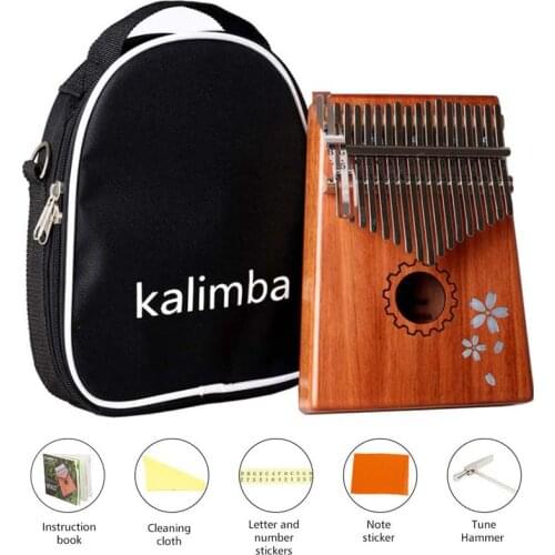 Kalimba 17 Key Thumb Piano Finger Piano Mahogany Wood Body Mbira Musical Instrument With Music Book Tune Hammer and Bag