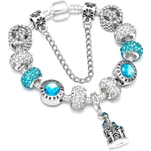 Seialoy School Of Magic Charm Bracelets For Men Women Original Blue Castle Crystal Beaded Boy Girl Bangle Children Jewelry