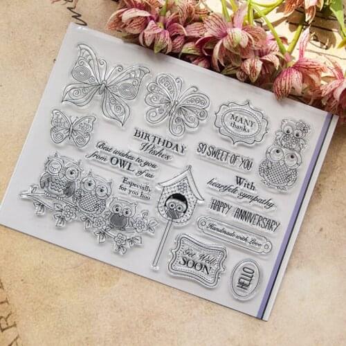 Butterfly Owl Transparent Clear Silicone Stamp Seal Cutting DIY Scrapbook Rubber Coloring Embossing Diary Decoration Reusable