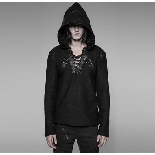 PUNKRAVE Mens Punk Pullovers Sweater Streetwear Coarse Grain Wool Dragon Wing Hooded Sweater