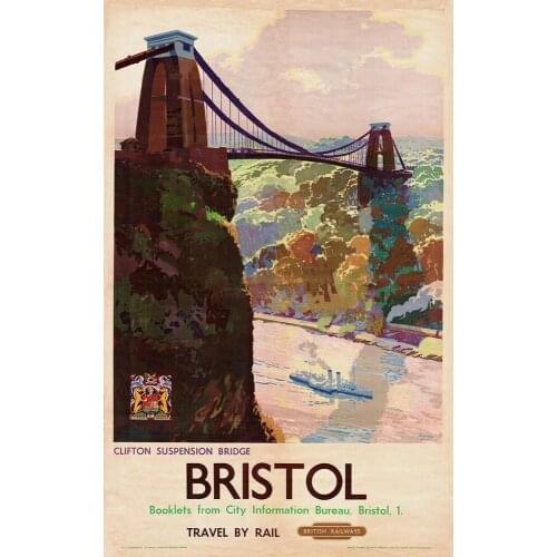 TRAVEL BY RAIL BRISTOL METAL TIN SIGN POSTER WALL PLAQUE