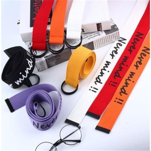 Simple Leisure Women Belt Fashion Student Double D Ring Buckle 130cm Long Strap Female Letter Printing Canvas Belts For Jeans