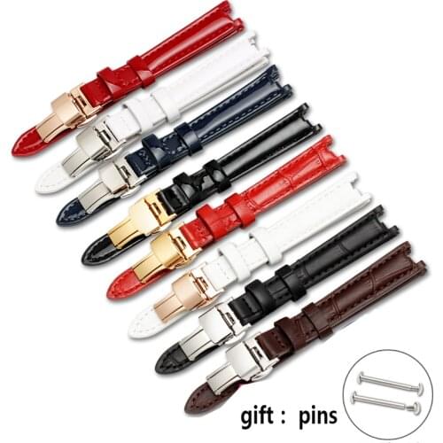 Cow genuine Leather watchband for 1853 T094210 womens watch straps bracelet 12mm with stainless stee butterfly clasp