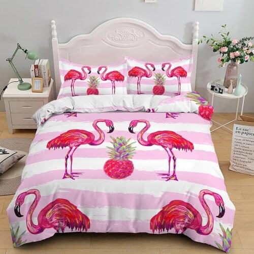 Pink Flamigo Bedding Set Fashion Ins Comforter 3D Print Luxury Queen King Single Duvet Cover Set Home Textile Decor Cartoon