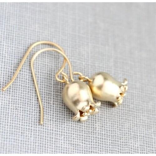 Lily of the Valley Earring Matte Gold Bell Flower Little Tulip Earrings for Women Female Small Drop Earrings Fashion Jewelry