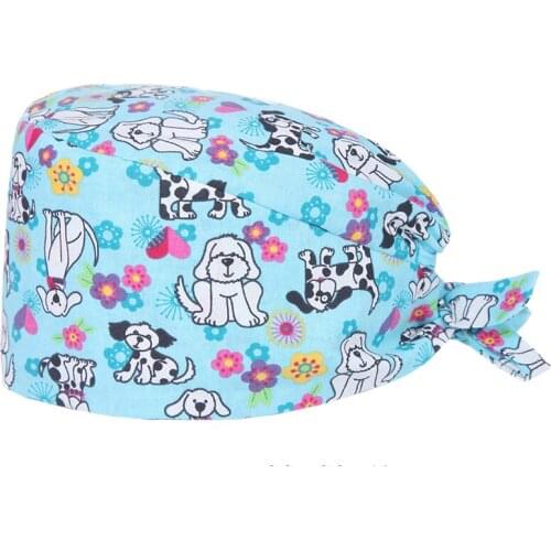 New Unisex cotton lab hat Cartoons print hats adjustable Scrub hat beauty salon nursing cap laboratory pet shop Scrub Cap