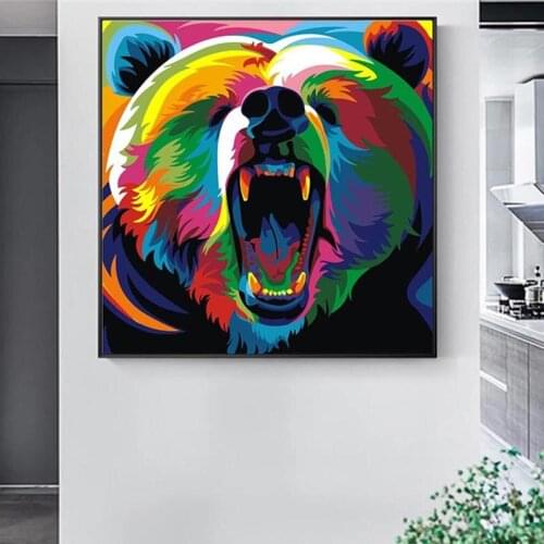 Nordic Watercolor Animals Pop Art Canvas Prints Wolf Dog And Bear Posters And Prints Cartoon Pictures For Kids Room Wall Decor
