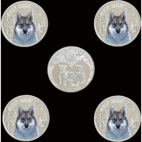 5PCS 2014 Snow Wolf 1OZ Silver Coin Elizabeth II Protect Wildlife Challenge Coins Collectibles