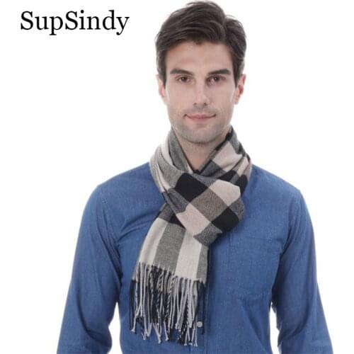 SupSindy Winter Luxury Design Men Scarf Plaid Striped soft warm Scarves cashmere Acrylic knit Casual Shawl Wrap with tassel male