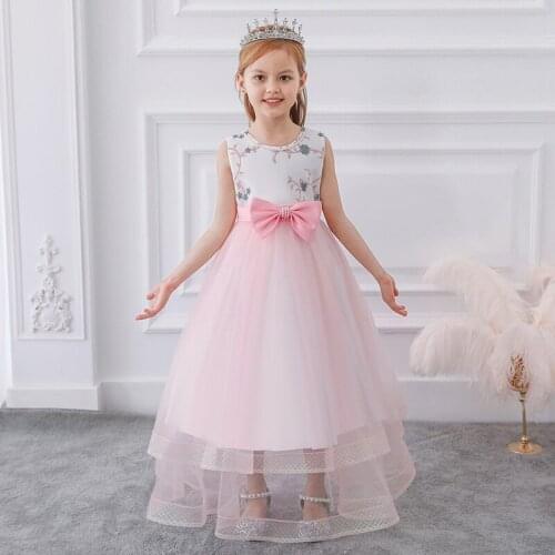 2020 Summer A-Line Evening Dress For Girls Bow Princess Girl Kids Children Dresses Party And Wedding Dress Elegant Sleeveless