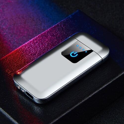 Windproof Portable Mini Cool Double Arc Electric Lighter LED Lighting Flashlight USB Rechargeable Lighters Power Display Outdoor