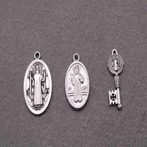 Vintage Antique Jesus Cross Bead Medal Saint Benedict Medal Medal Religious Medal