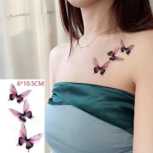 Waterproof Temporary Tattoo Sticker Pink Butterfly Lovely Color Insect Body Art Flash Tattoo Fake Tattoo for Women Men