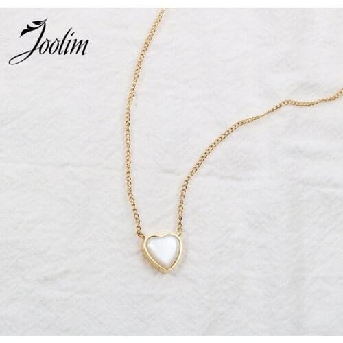 Joolim Jewelry PVD Gold Finish Delicate Peach Heart White Shell Pendant Necklace Stylish Stainless Steel Necklace