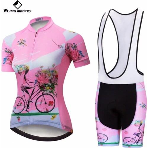 Women Cycling Set 2019 Bike Jersey Shorts summer Mountain Bike Clothing MTB Bicycle Top bottom Maillot Ropa Ciclismo Team pink