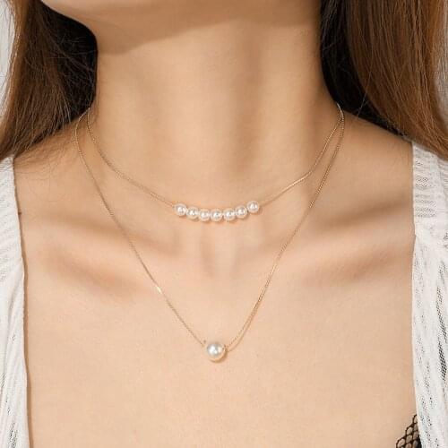 HI MAN Korean Pop Double-Layer Pearl Pendant Necklace Women Noble Elegant Party Clavicle Chain Jewelry Gift