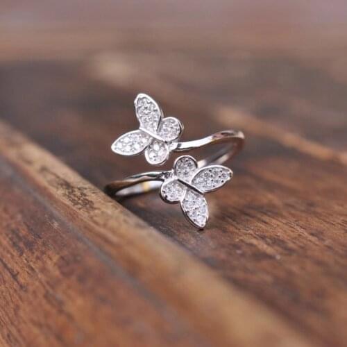 MENGYI Hot Sale Adjustable butterfly Wings Ring For Women 9 2 5 Sliver Jewelry Girls Fashion Wedding Party Finger Rings