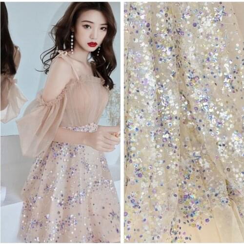 1m / pack Color sequin embroidery transparent mesh fabric dress dress diy material handmade decorative cloth