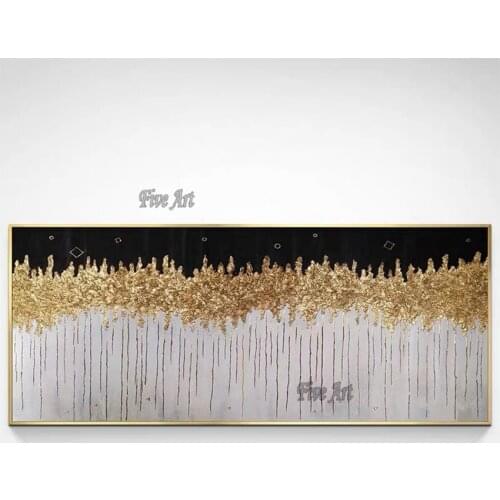 Five Art Abstract Art 100% Hand Painted Gold Abstract Oil Painting Art Foil 1 PCS Paintings Wall Art Decoration Unframed Decor