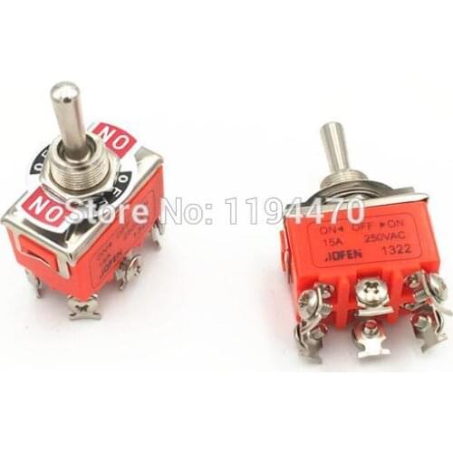 2pcs Latching Toggle Switch 1322 6-Pins 3 Position ON-OFF-ON DPDT Maintained 15A 250VAC with Waterproof Cap 12mm Mounting Hole