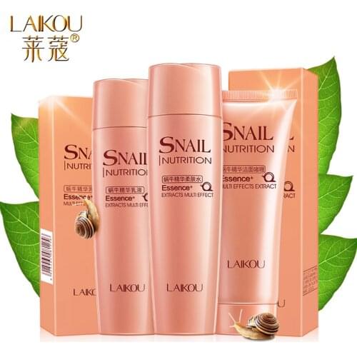 LAIKOU 3PCS Set Snail Extract Nourishing Whitening Skin Care Set Moisturizing Face Toinc Lotion Deep Cleansing Facial Cleanser
