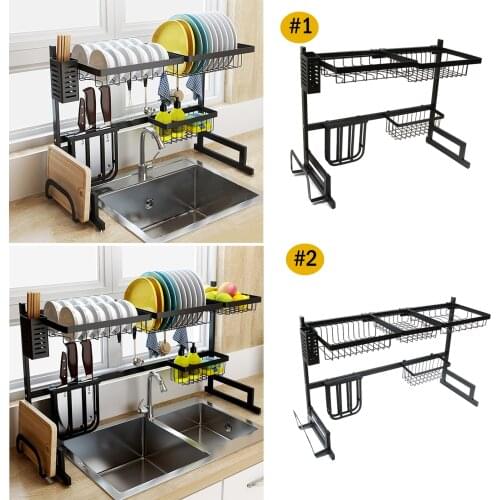 65/85cm Removable Bowl Plates Dish Dryer Rack Cutting Board Holder Kitchen Cooking Tool Storage Organizer Dryer Shelf with Hooks