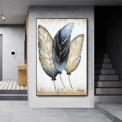 Abstract Golden feather Art Canvas Painting Modern Posters and Prints Wall Art Picture for Living Room Home Decoration Cuadros