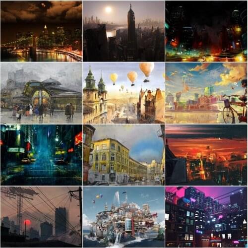 Cityscape 5D Diy Diamond Painting Cartoon Anime Architecture Pictures of Rhinestone Embroidery Cross Stitch Kits Gift Home Decor