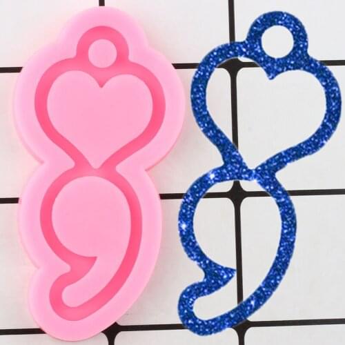 Shiny Heart Semicolon Silicone Mold Epoxy Resin Keychain Molds Key Ring Polymer Clay Pendant DIY Handmade Charms Moulds