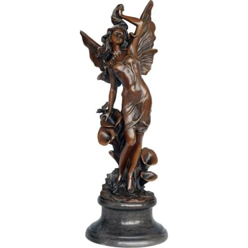 Flower Fairy Bronze Statue Girl Figurine Marble Base Children Room Decoration Vintage Sculpture Art Large 55CM